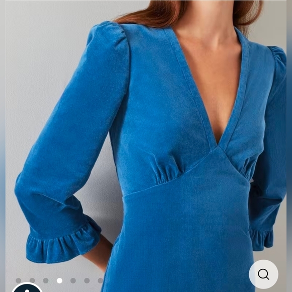 LK Bennett Deborah Ruffle Corduroy Midi Dress - Size 14 - Picture 3 of 9